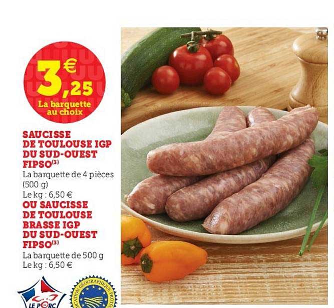 saucisse de toulouse igp du sud-ouest fipso