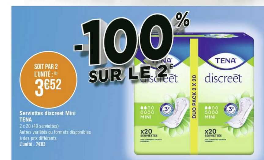 Serviettes Discreet Mini Tena -100% Sur Le 2è