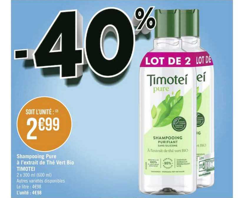 shampooing pure à l'extrait de thé vert bio timotei