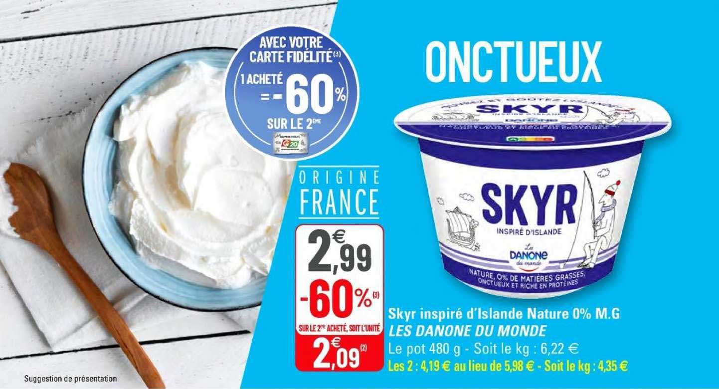 skyr inspiré d'islande nature 0% m.g. les danone du monde