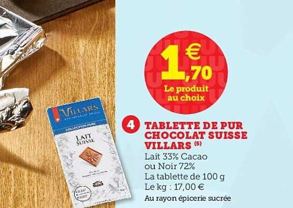 Tablette De Pur Chocolat Suisse Villars