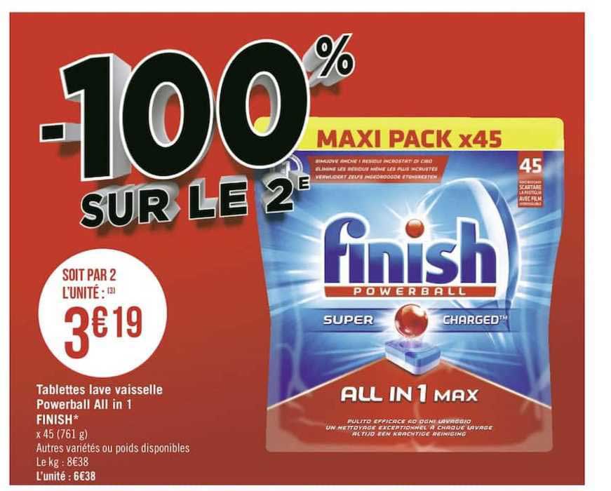 tablettes lave vaisselle powerball all in 1 finish -100% sur le 2è