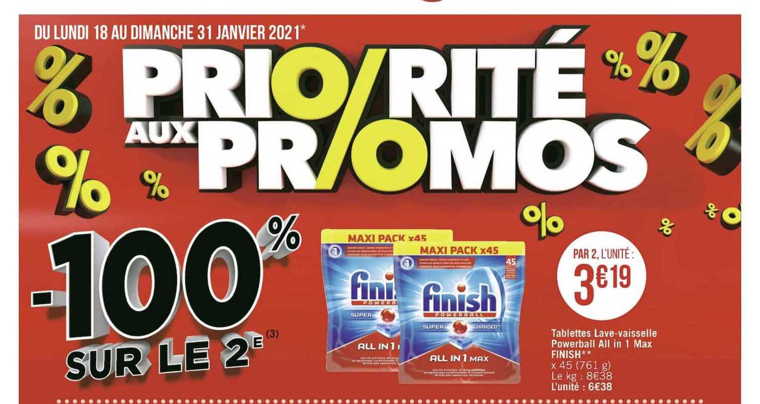 tablettes lave vaisselle powerball all in 1 max finish -100% sur le 2è
