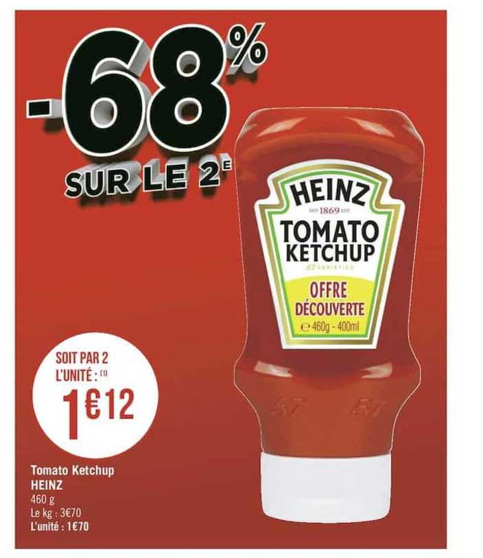 tomato ketchup heinz -68% sur le 2è