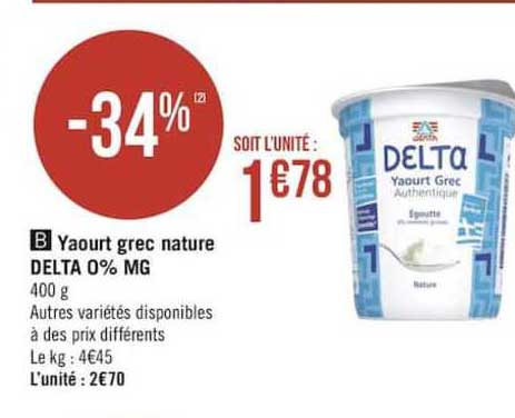 yaourt grec nature delta 0% mg