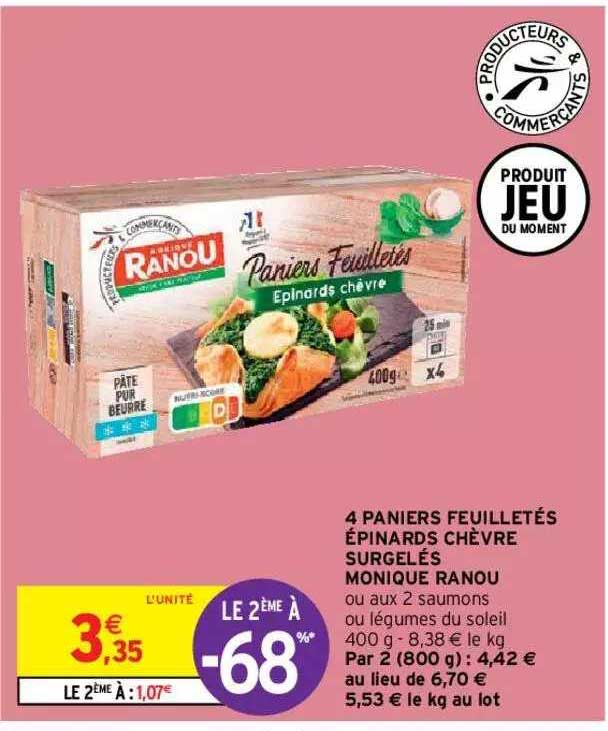 4 paniers feuilletés épinards chèvre surgelés monique ranou