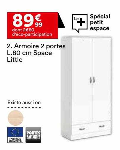 armoire 2 portes l.80 cm space little