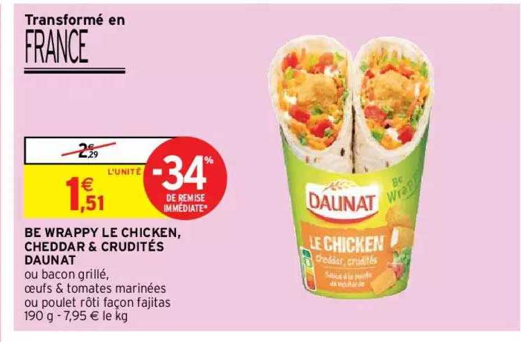 be wrappy le chicken, cheddar & crudité daunat