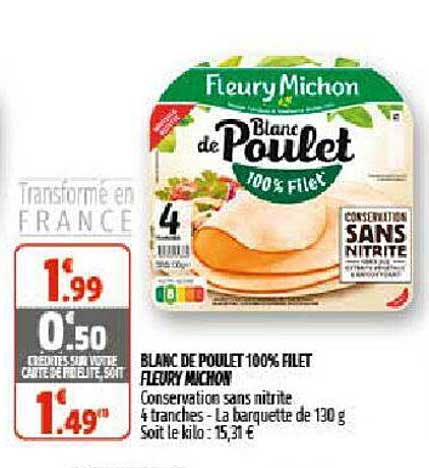 blanc de poulet 100% filet fleury michon