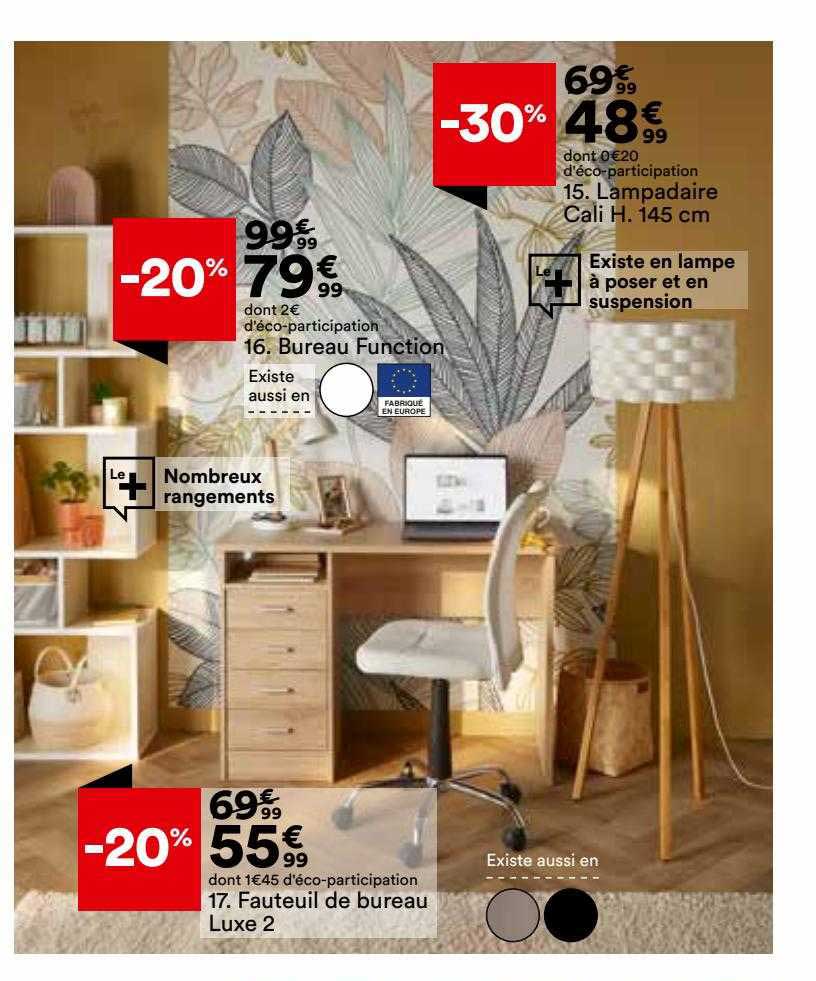 bureau function, fauteuil de bureau luxe 2, lampadaire cali h. 145 cm