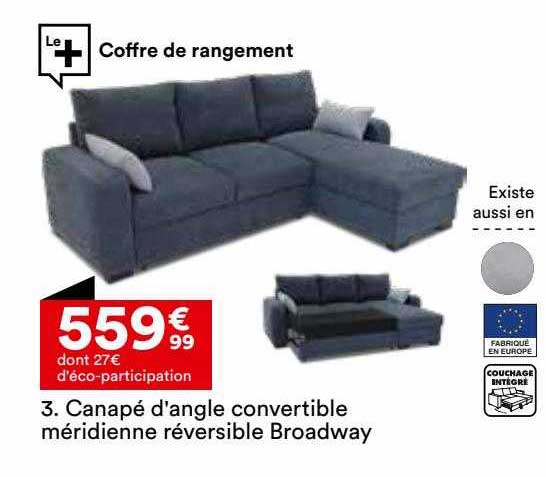 Canapé D'angle Convertible Méridienne Réversible Broadway