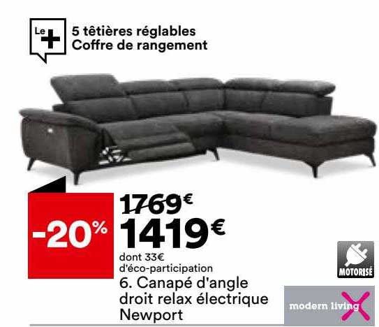 canapé d'angle droit relax électrique newport modern living