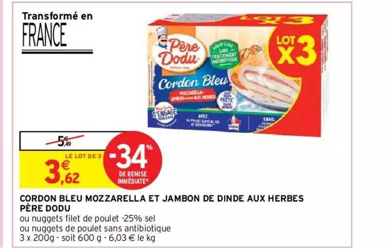 cordon bleu mozzarella et jambon de dinde aux herbes père dodu