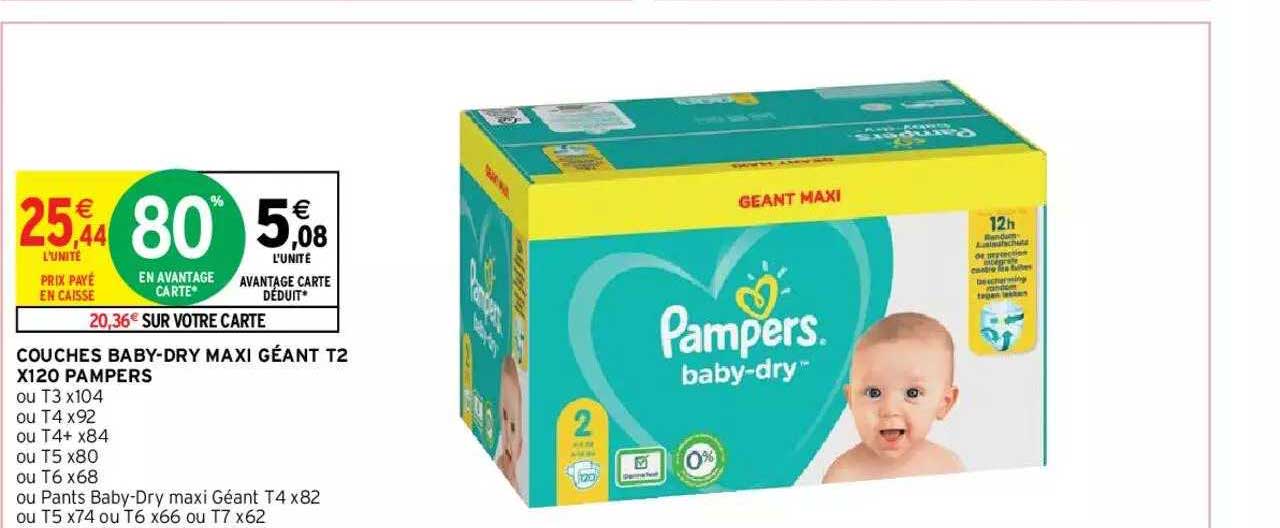couches baby-dry maxi géant t2 x120 pampers