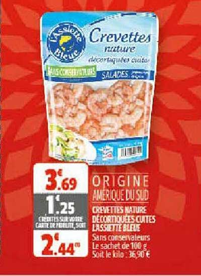 crevettes nature décortiquées cuites l'assiette bleue