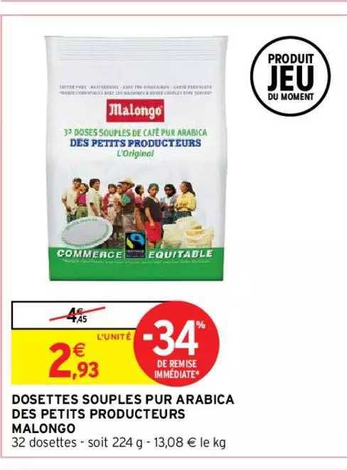 dosettes souples pur arabica des petits producteurs malongo