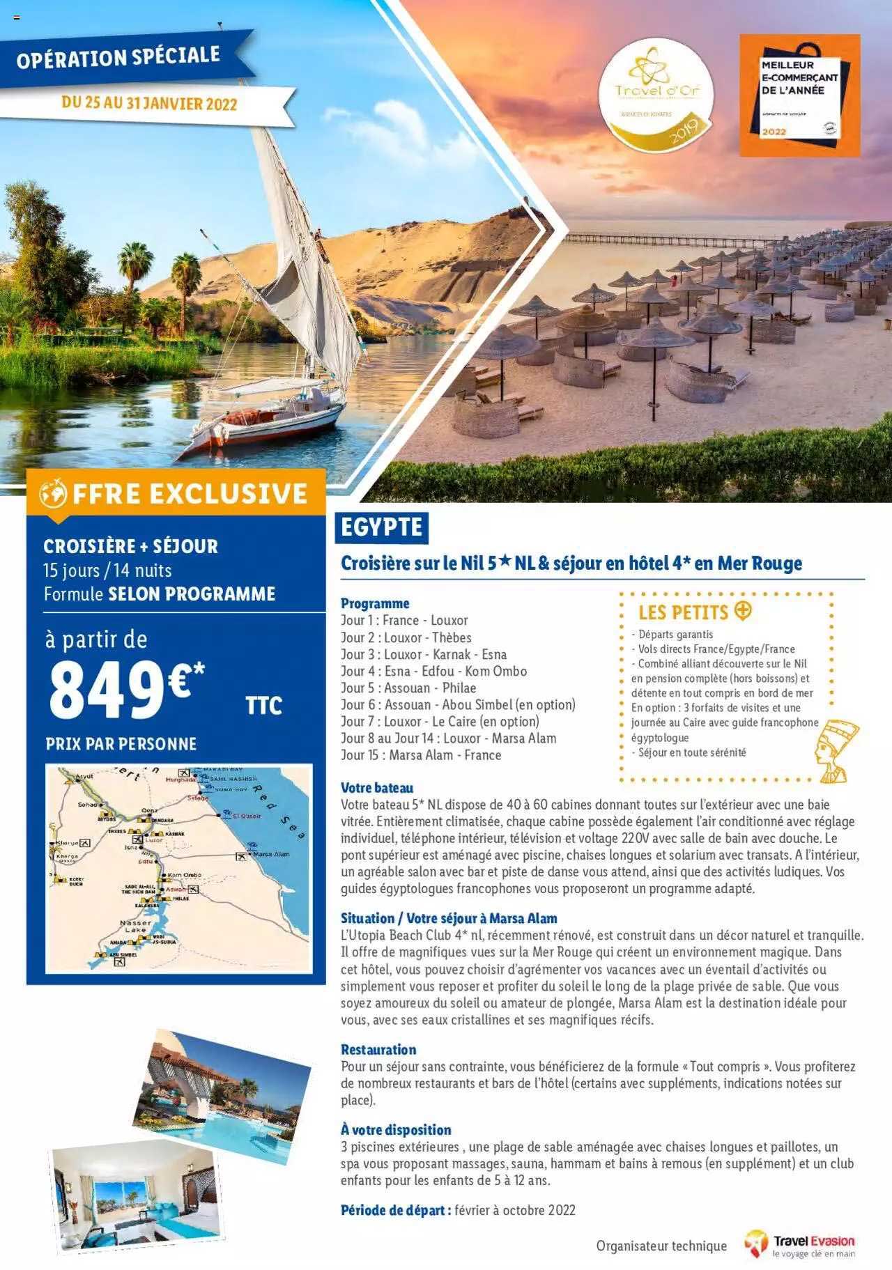 egypte : croisière sur le nil 5* séjour en hôtel 4* en mer rouge