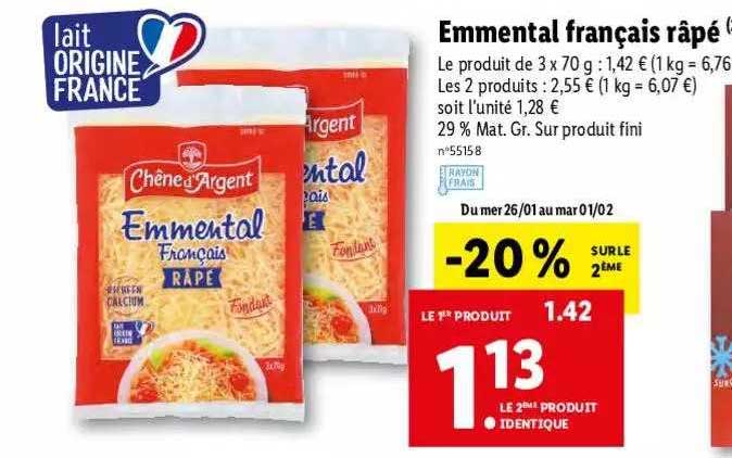 emmental français râpé chêne d'argent