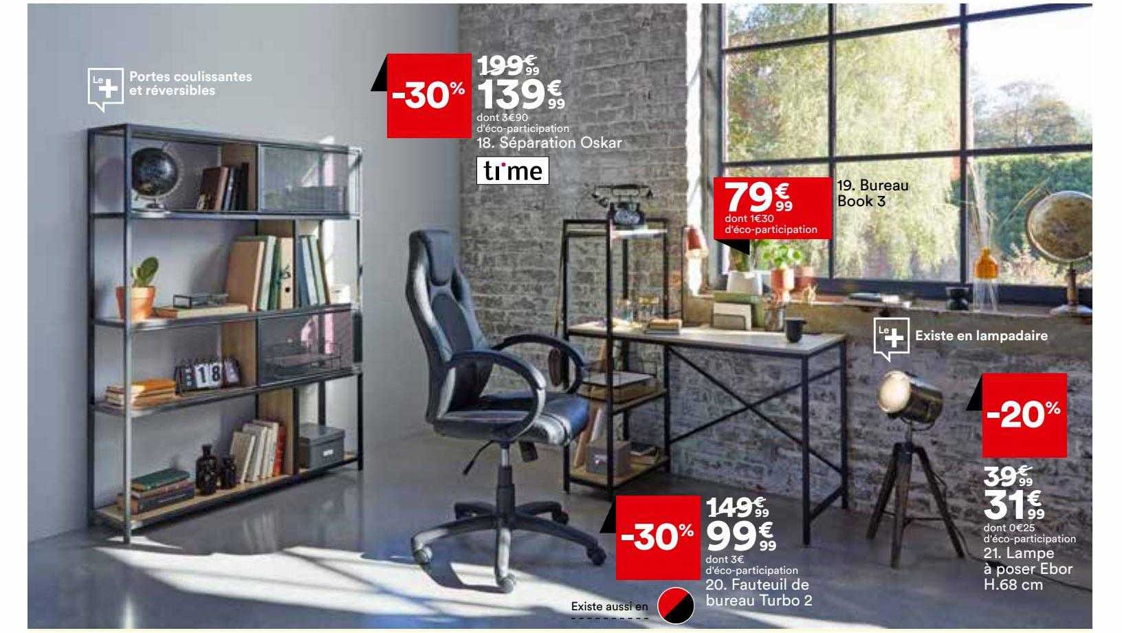 séparation oskar, fauteuil de bureau turbo 2, lampe à poser ebor h.68 cm, bureau book 3