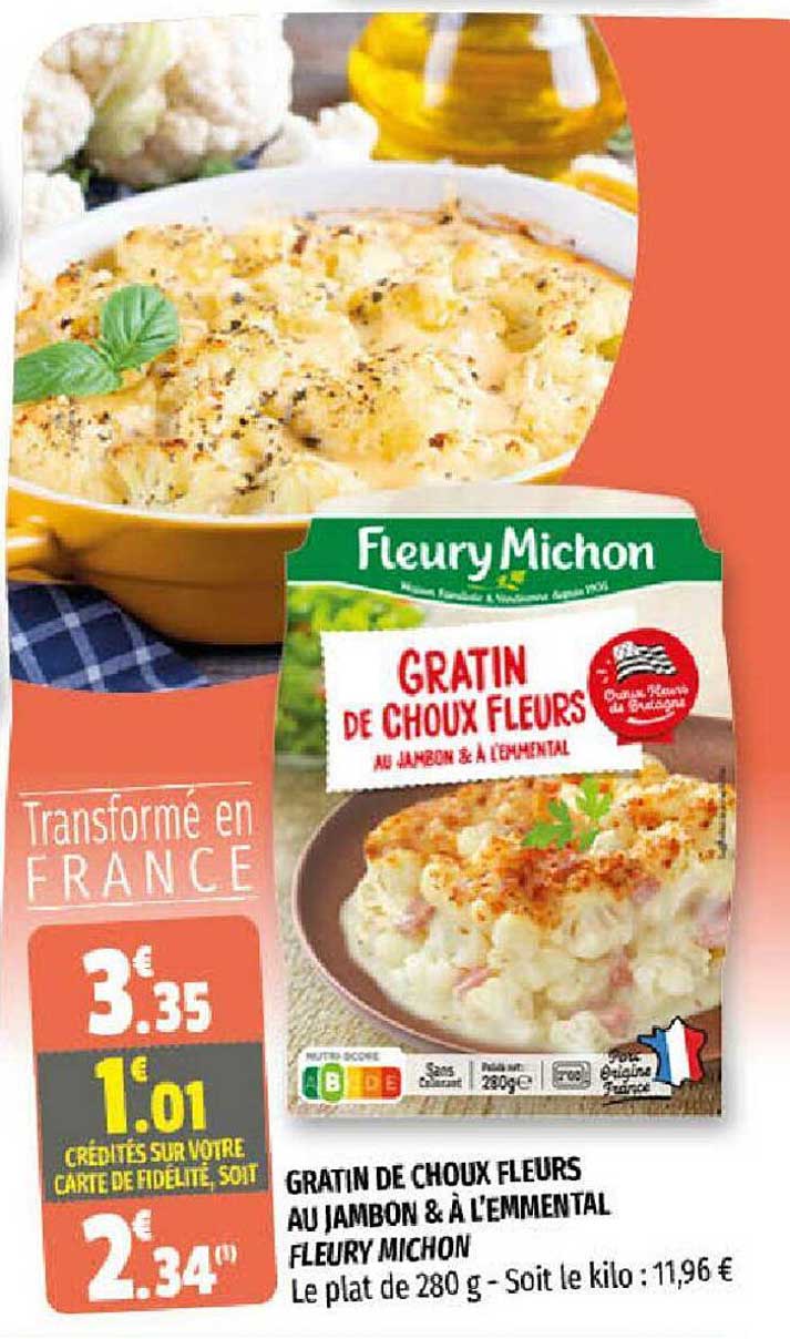gratin de choux fleurs au jambon & à l'emmental fleury michon