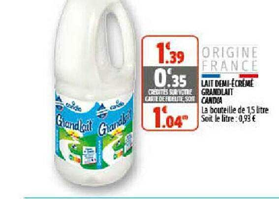 lait demi-écrémé grandlait candia