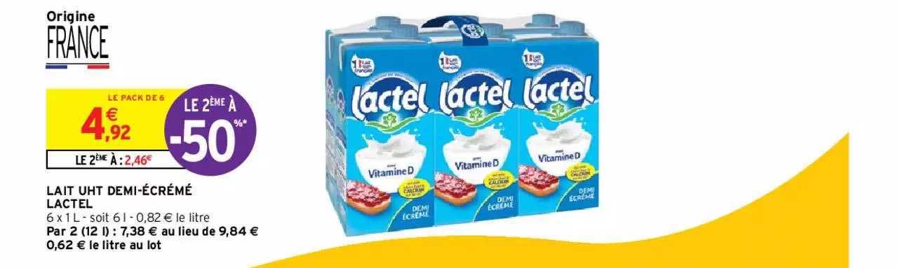 lait uht demi-écrémé lactel