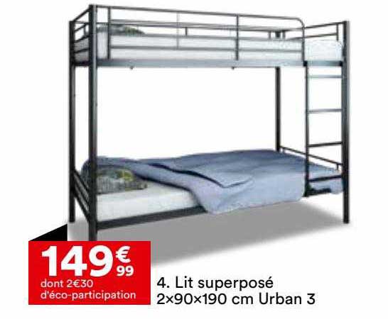 lit superposé 2 x 90 x 190 cm urban 3