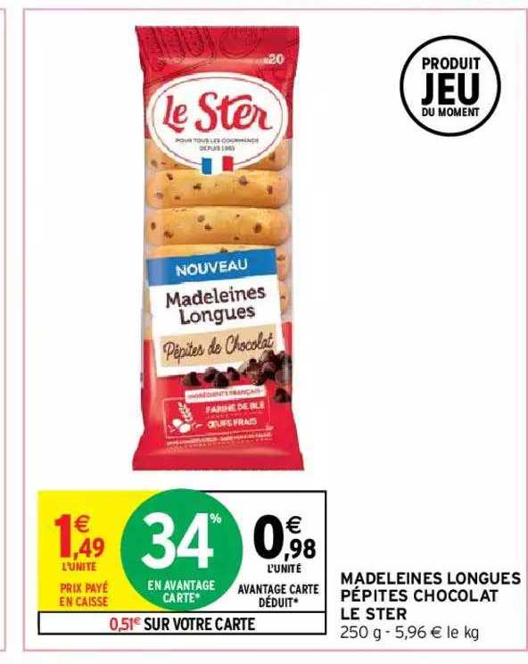 Madeleines Longues Pépites Chocolat Le Ster
