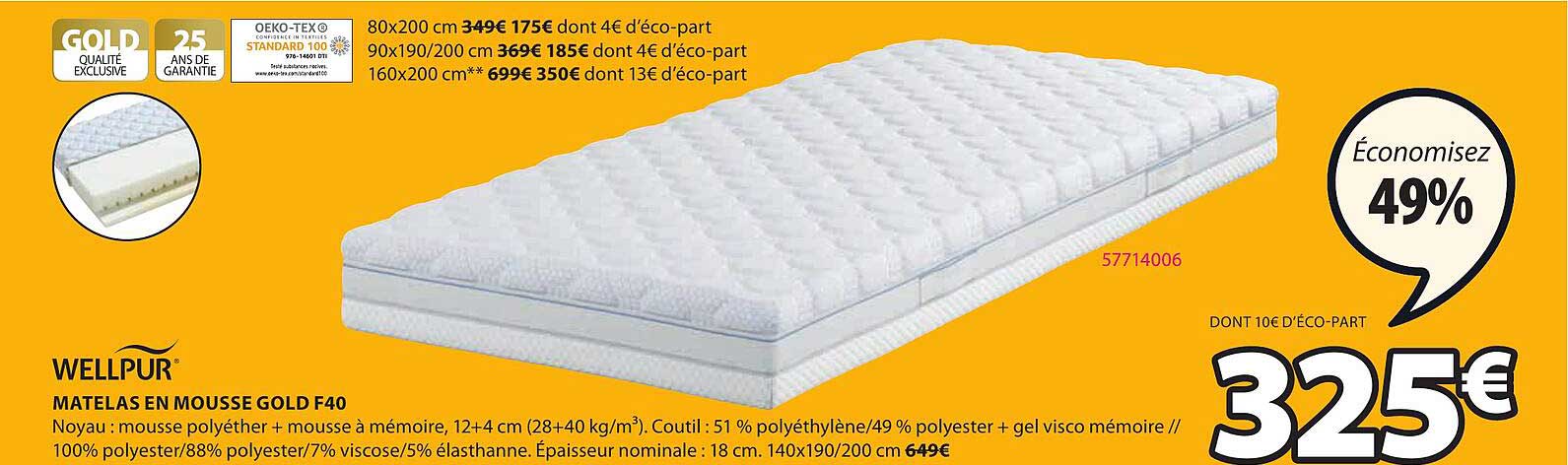 Matelas En Mousse Gold F40 Wellpur