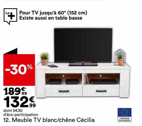 meuble tv blanc - chêne cécilia