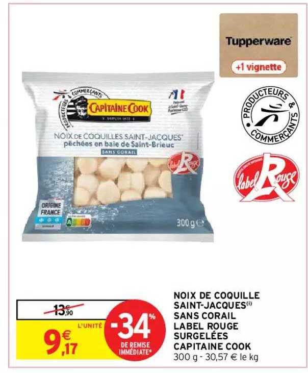 noix de coquille saint-jacques sans corail label rouge surgelées capitaine cook