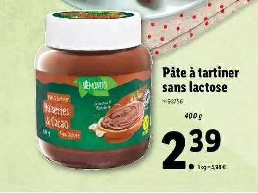 pâte à tartiner sans lactose