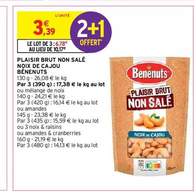plaisir brut non salé noix de cajou bénénuts
