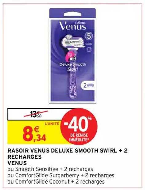 rasoir venus deluxe smooth swirl + 2 recharges venus