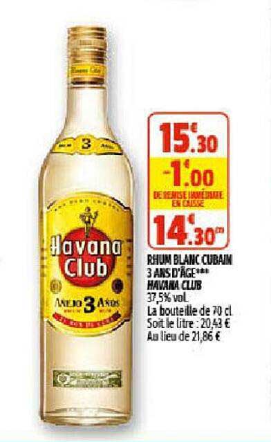 rhum blanc cubain 3 ans d'âge havana club
