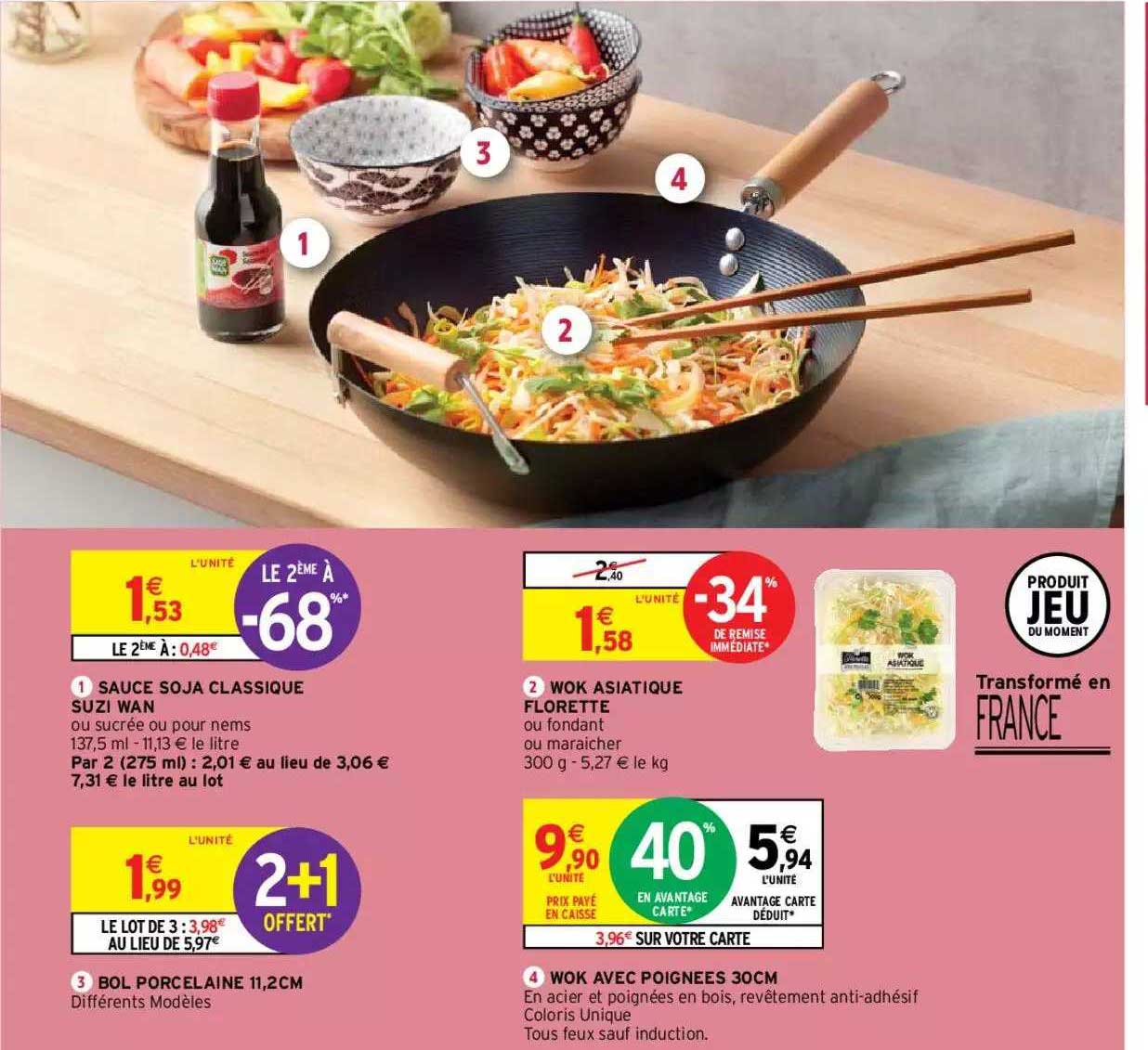 sauce soja classique suzi wan, wok asiatique florette, bol porcelaine 11,2cm, wok avec poignées 30cm