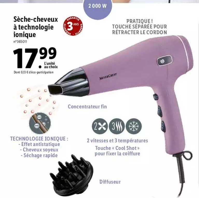 sèche-cheveux à technologie ionique silverCrest
