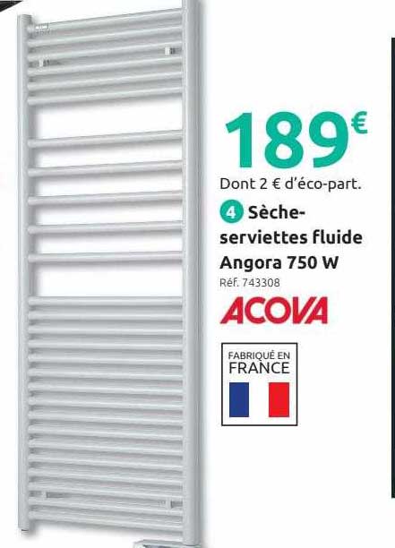 sèche-serviettes fluide angora 750 w acova