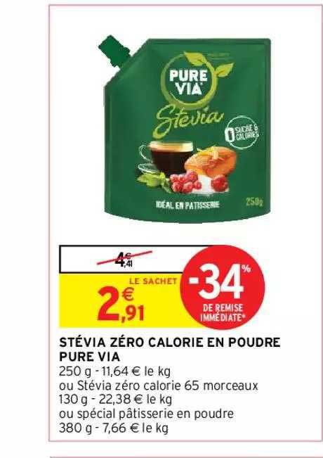stévia zéro calorie en poudre pure via