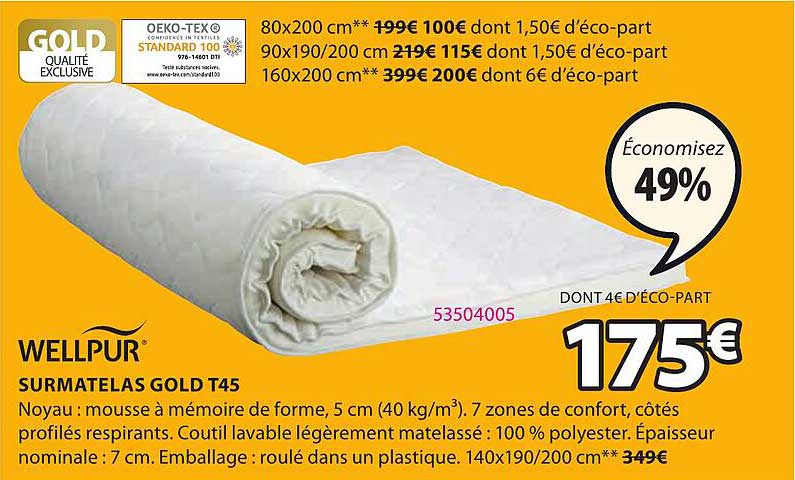 surmatelas gold t45 wellpur