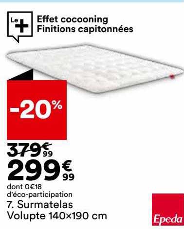 surmatelas volupte 140 x 190 cm epeda