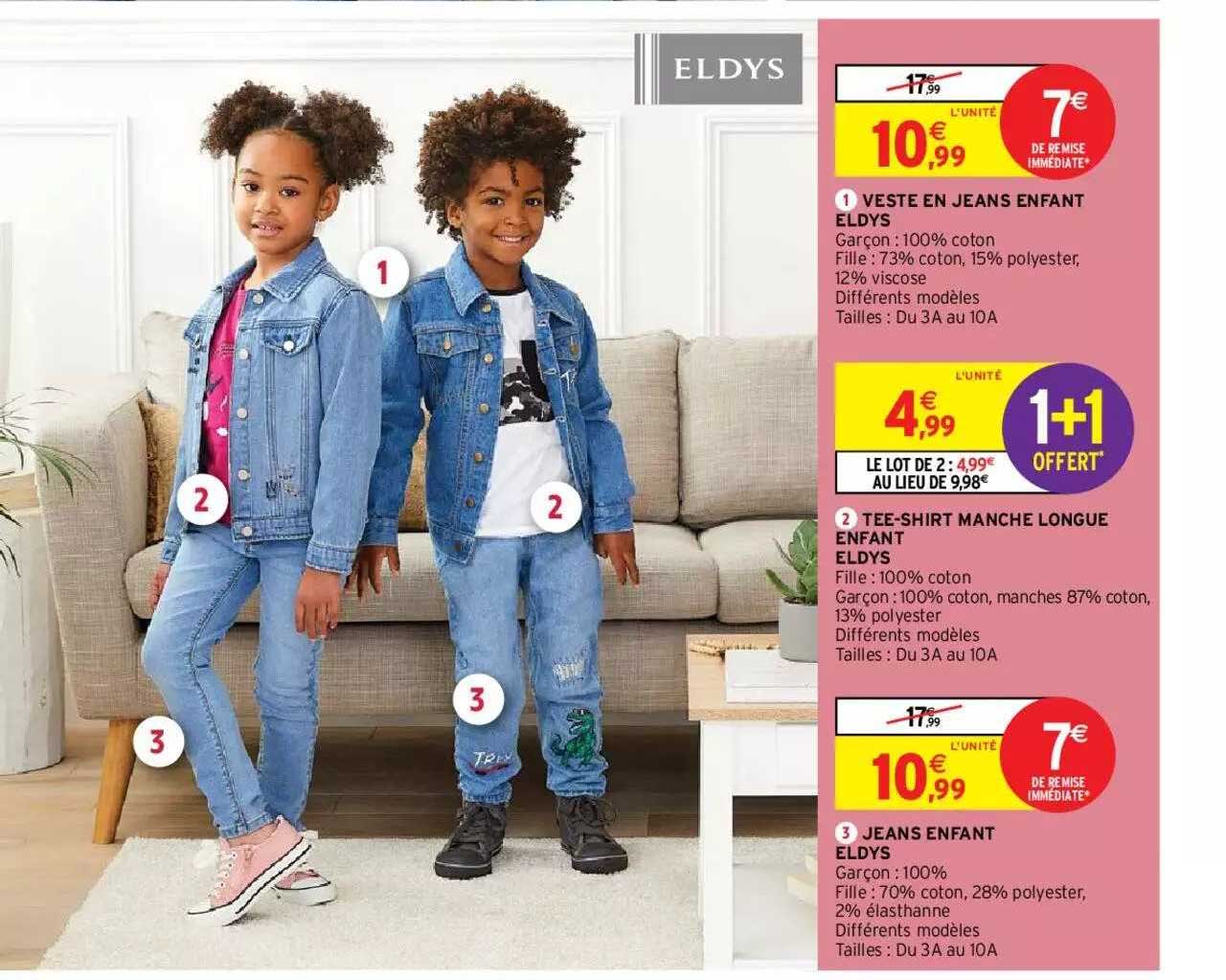 veste en jeans enfant eldys, tee-shirt manche longue enfant eldys, jeans enfant eldys