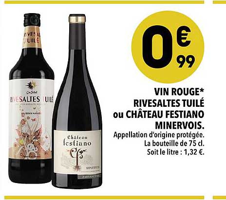 vin rouge rivesaltes tuilé ou château festiano minervois
