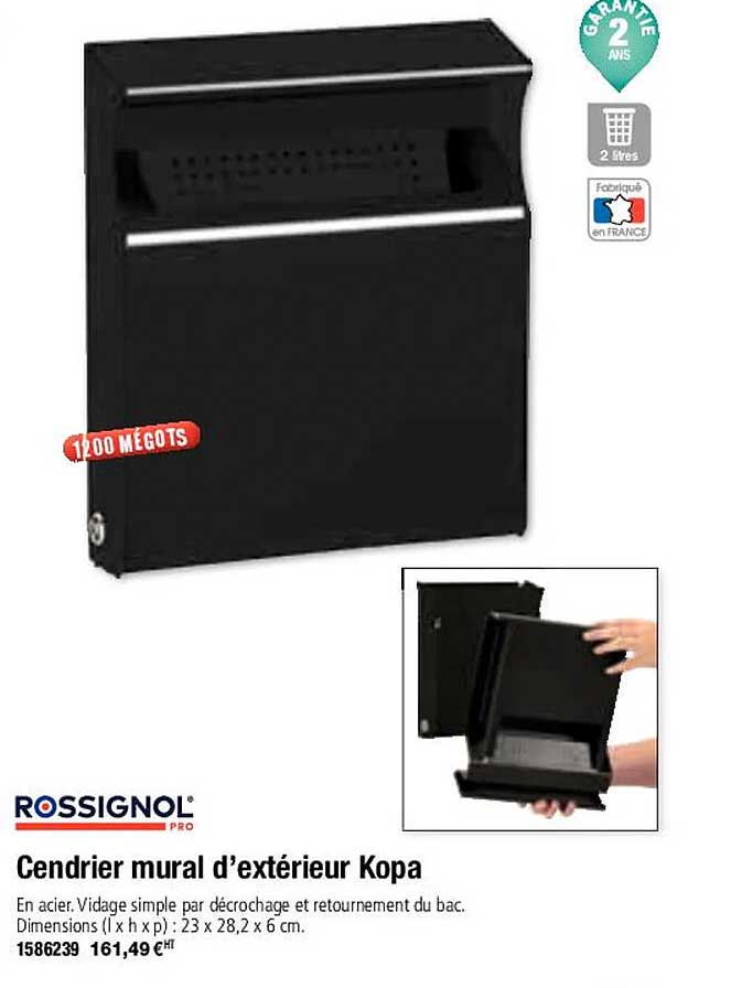 cendrier mural d'extérieur kopa rossignol