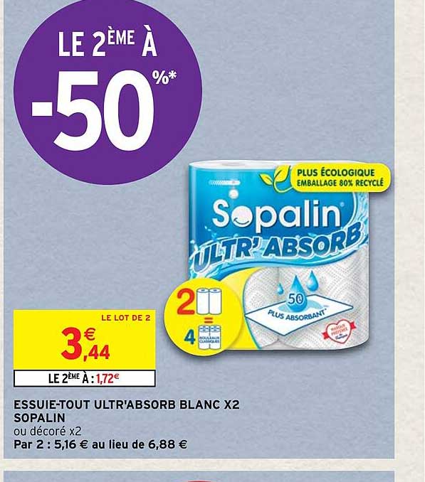 essuie-tout ultr'absorb blanc x2 sopalin