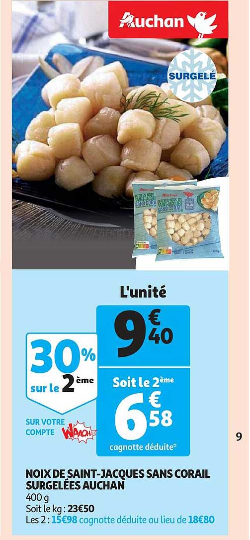 noix de saint-jacques sans corail surgelées auchan