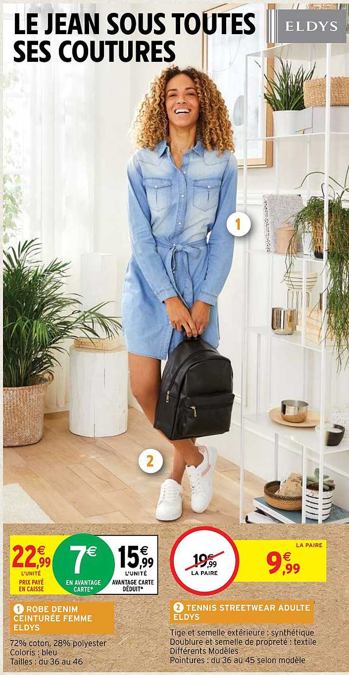 robe denim ceinturée femme eldys, tennis streetwear adulte eldys