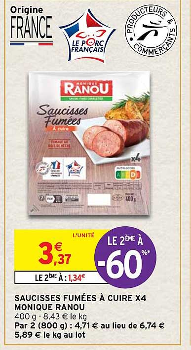 saucisses fumées à cuire x4 monique ranou