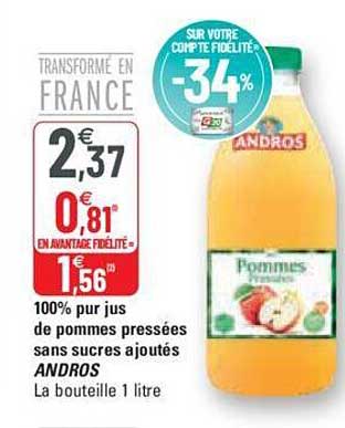 100% Pur Jus De Pommes Pressées Sans Sucres Ajoutés Andros