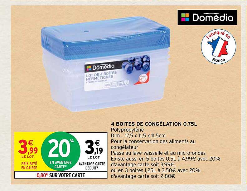 4 boîtes de congélation 0,75l domédia